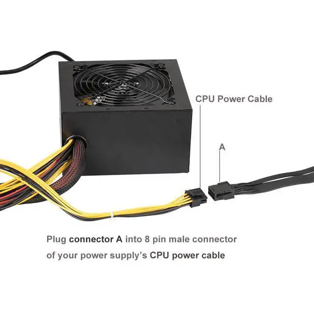 Alt view image 4 of 7 - 2 Pack EPS12V CPU 8 Pin Female to CPU ATX 8 Pin and ATX 4 Pin Male Power Supply Extension Cable EPS 12V for Motherboard 10.6 inch