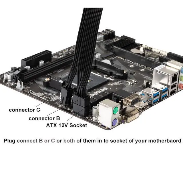 Alt view image 5 of 7 - 2 Pack EPS12V CPU 8 Pin Female to CPU ATX 8 Pin and ATX 4 Pin Male Power Supply Extension Cable EPS 12V for Motherboard 10.6 inch