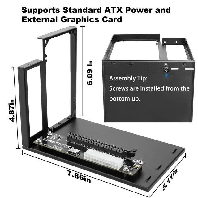 Alt view image 2 of 6 - PCIe 4.0 x4 64Gbps Compatible eGPU DOCK, with OCuLink SFF-8612 8311 to PCIe x16 and SFF-8611 Male Cable, Enclosure supports Standard ATX Power and External Graphics Cards GPU for Laptop Mini PC