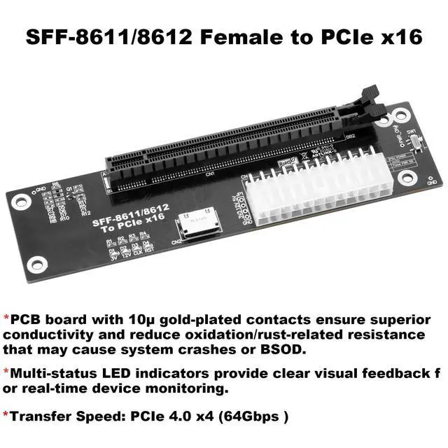 Alt view image 3 of 6 - PCIe 4.0 x4 64Gbps Compatible eGPU DOCK, with OCuLink SFF-8612 8311 to PCIe x16 and SFF-8611 Male Cable, Enclosure supports Standard ATX Power and External Graphics Cards GPU for Laptop Mini PC