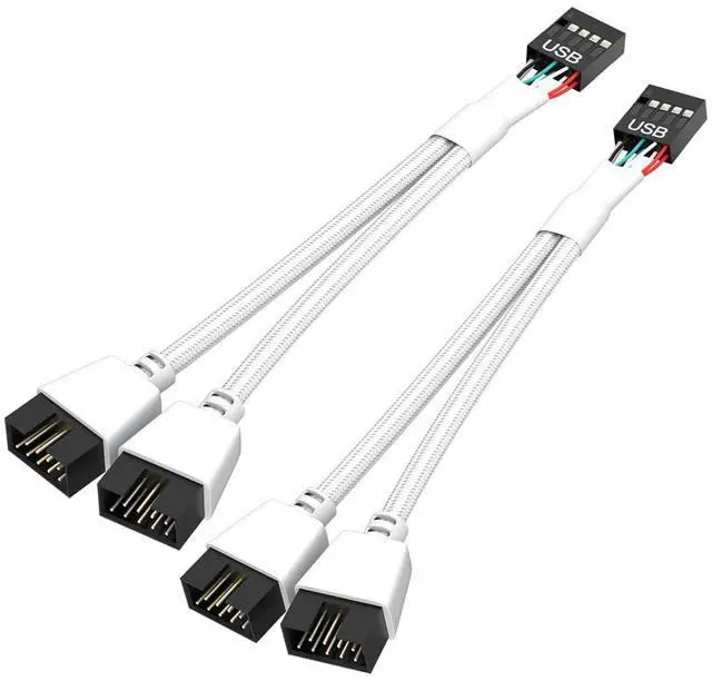 Main image of 2 Pack Motherboard 9 Pin USB 2.0 to Dual 9 Pin Extension Splitter | Motherboard USB Splitter 9 Pin Header Cable, USB2.0 Header Splitter for Internal Computer Motherboard (Braided White)