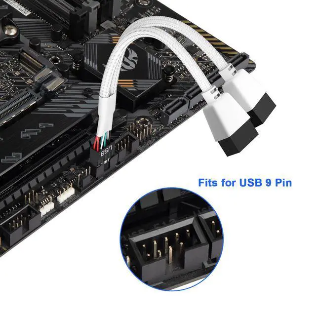 Alt view image 3 of 5 - 2 Pack Motherboard 9 Pin USB 2.0 to Dual 9 Pin Extension Splitter | Motherboard USB Splitter 9 Pin Header Cable, USB2.0 Header Splitter for Internal Computer Motherboard (Braided White)