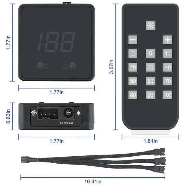 Alt view image 7 of 7 - Remote 5V 12V 24V PC PWM Fan Controller with 4 Pin 3-Way Splitters | Digital Speed Adjustment Display, Powered by DC 5521, Supports Input/Output Max 5V 25W, 12V 60W, 24V 48W
