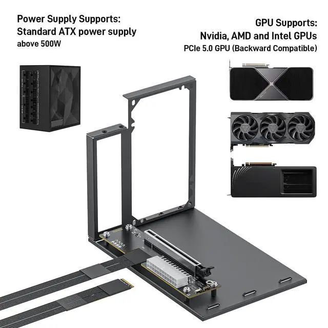 Alt view image 4 of 6 - PCIe 5.0 x4 128Gbps eGPU Dock, for 50 Series , M.2 NVME to PCIe x16 Riser Cable 50cm, Supports Standard ATX Power Supply & External GPU for Mini PC NUC Laptop