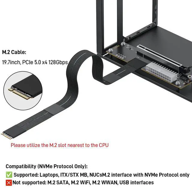Alt view image 3 of 6 - PCIe 5.0 x4 128Gbps eGPU Dock, for 50 Series , M.2 NVME to PCIe x16 Riser Cable 50cm, Supports Standard ATX Power Supply & External GPU for Mini PC NUC Laptop
