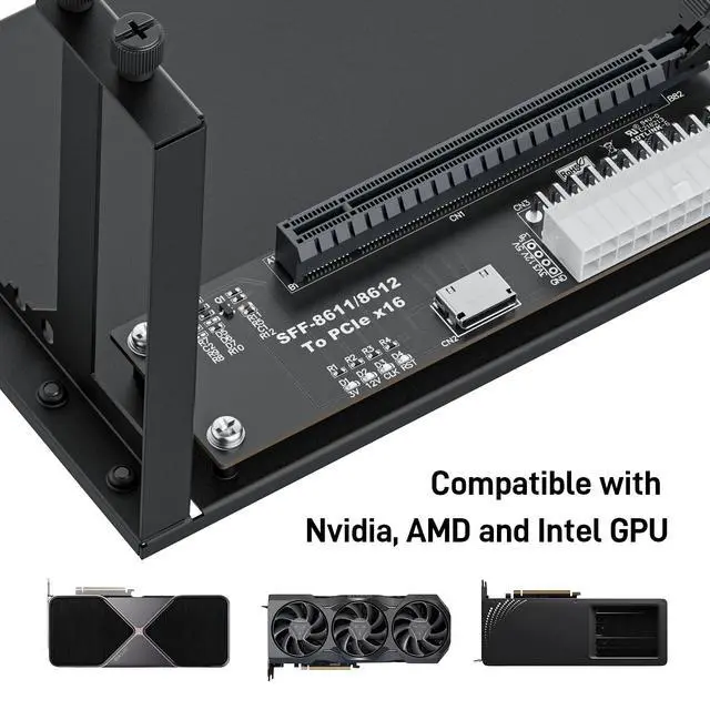 Alt view image 4 of 6 - PCIe 4.0 x4 64Gbps eGPU External Dock, with OCuLink SFF-8612 8311 to PCIe x16 and SFF-8611 Male Cable 50cm, Supports GPU Laptop MIni PC Standard ATX Power Supply