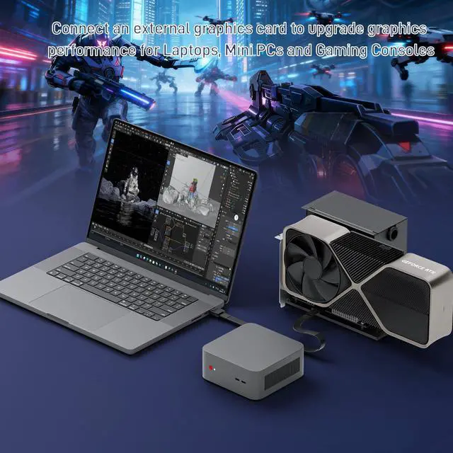Alt view image 6 of 6 - PCIe 4.0 x4 64Gbps eGPU External Dock, with OCuLink SFF-8612 8311 to PCIe x16 and SFF-8611 Male Cable 50cm, Supports GPU Laptop MIni PC Standard ATX Power Supply