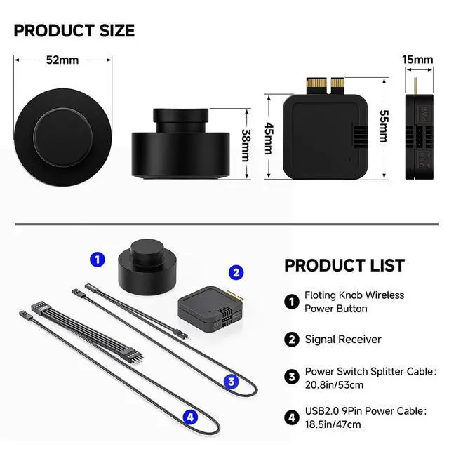 Alt view image 5 of 6 - Remote PC Power Switch, Desktop ON Off Power Button, Wireless PC Power Button for Computer Motherboard (Black)