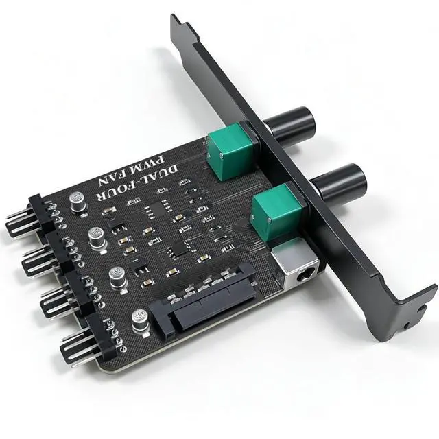 Alt view image 6 of 7 - 4 Pin 12V PWM PC Fan Speed HUB for 4pcs Fans | 2 Independent Speed Controller Knobs, 12V SATA DC 5521 Powered, Max 100W, with PCI Slot Bracket for Desktop PC/NAS/Server