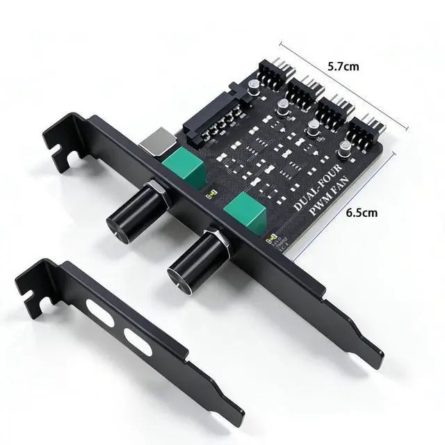 Alt view image 7 of 7 - 4 Pin 12V PWM PC Fan Speed HUB for 4pcs Fans | 2 Independent Speed Controller Knobs, 12V SATA DC 5521 Powered, Max 100W, with PCI Slot Bracket for Desktop PC/NAS/Server