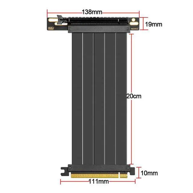 Alt view image 6 of 6 - PCIE 4.0 Riser Cable 90 Degree, PCIe 4.0 x16 High Speed Flexible Extender Card, EMI Shielded 30AWG, TPE Cable Sleeves, Pcie 4.0 Riser Compatible with 4090 4080 4070 3090 and Pcie 3.0 System 20cm