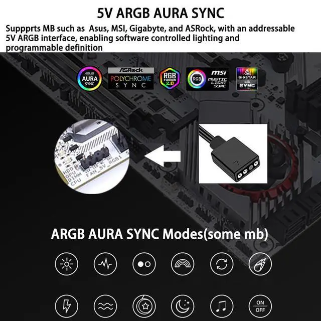 Alt view image 5 of 6 - ARGB M.2 Heatsink SSD Heat Sink with Thermal Pads, Aluminum 2280 M2 5V 3Pin Addressable RGB Sync OPENRGB NVME Heatsink for M.2 2280 Nvme SSD