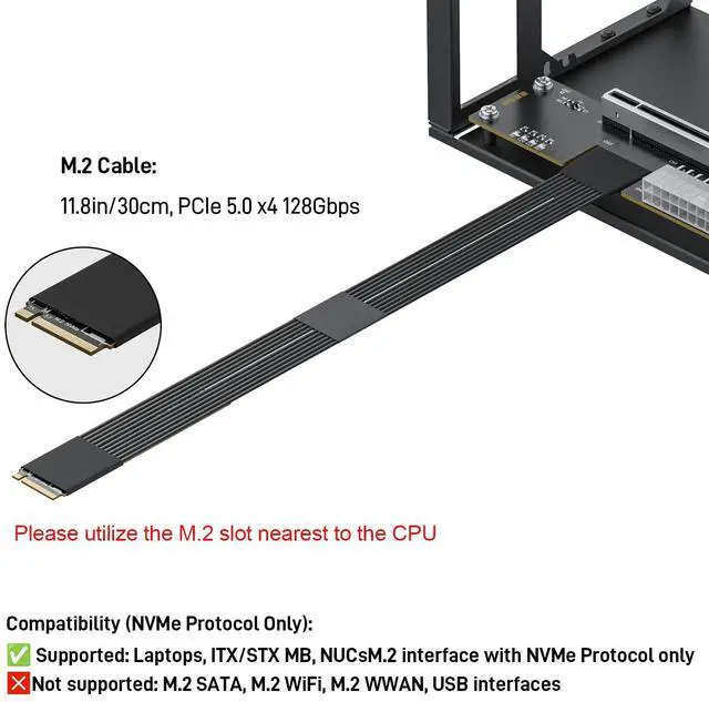 Alt view image 2 of 6 - PCIe 5.0 x4 128Gbps eGPU Dock, for 50 Series , M.2 NVME to PCIe x16 Riser Cable 30cm, Supports Standard ATX Power Supply & External GPU for Mini PC NUC Laptop