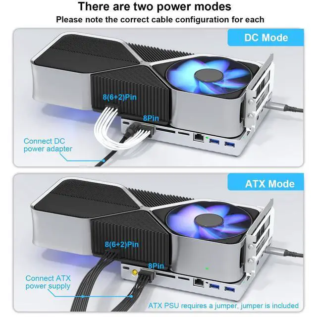 Alt view image 3 of 6 - PCIE 3.0 x16 24Gbps Thunderbolt eGPU Dock, Cable Compatible with External GPU NVIDIA AMD Graphics Card for Windows Laptop Gaming Console Featuring Thunderbolt 3/4 USB 4, Powered by PD/DC/ATX