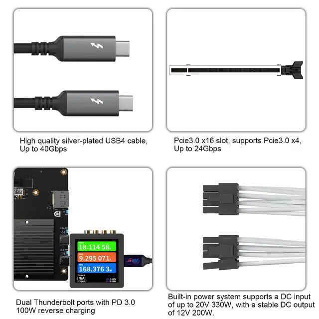 Alt view image 4 of 6 - PCIE 3.0 x16 24Gbps Thunderbolt eGPU Dock, Cable Compatible with External GPU NVIDIA AMD Graphics Card for Windows Laptop Gaming Console Featuring Thunderbolt 3/4 USB 4, Powered by PD/DC/ATX