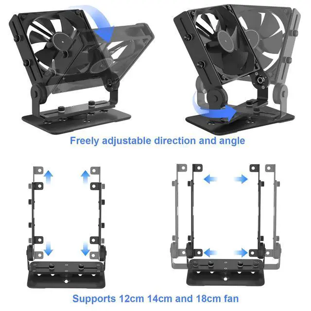Alt view image 2 of 6 - Aluminum Multi-Purpose Desk Fan Stand Mount, Black | For 120mm 140mm 180mm PC Computer Fans