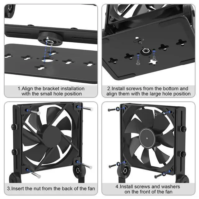 Alt view image 3 of 6 - Aluminum Multi-Purpose Desk Fan Stand Mount, Black | For 120mm 140mm 180mm PC Computer Fans