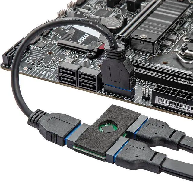 Alt view image 2 of 5 - Upgraded USB 3.0 Header Splitter, Motherboard USB 3.0 Splitter, Motherboard 19Pin 20 Pin Header 1 to 2 HUB Extension Cable with Chip, Stable and Reliable