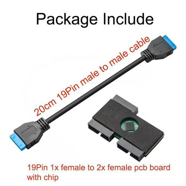 Alt view image 4 of 5 - Upgraded USB 3.0 Header Splitter, Motherboard USB 3.0 Splitter, Motherboard 19Pin 20 Pin Header 1 to 2 HUB Extension Cable with Chip, Stable and Reliable