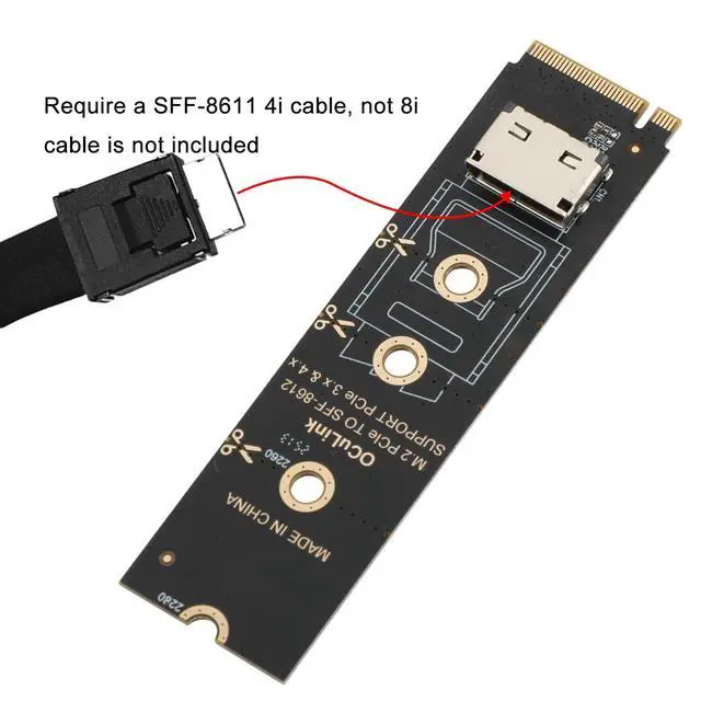 Alt view image 4 of 5 - M.2 NVME Pcie to OCuLink SFF-8612 Adapter, PCIe 4.0 x4 64Gbps to OCuLink SFF-8611 4i Host Adapter for eGPU GPU and M.2 NGFF SSD 2230 2242 2260 2280