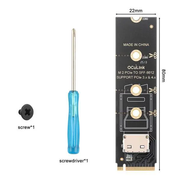 Alt view image 5 of 5 - M.2 NVME Pcie to OCuLink SFF-8612 Adapter, PCIe 4.0 x4 64Gbps to OCuLink SFF-8611 4i Host Adapter for eGPU GPU and M.2 NGFF SSD 2230 2242 2260 2280