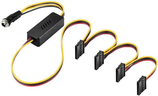 Main image of DC 12V Female to 4 SATA IDE 5V Hard Drive Power Supply Cable | DC 5.5x2.5mm to SATA Female Extension Cable with Step-Down Voltage Regulator (1 to 4)