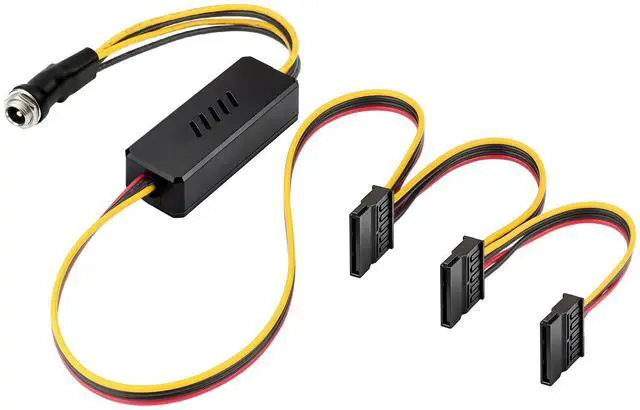 Main image of DC 12V Female to 3 SATA IDE 5V Hard Drive Power Supply Cable | DC 5.5x2.5mm to SATA Female Extension Cable with Step-Down Voltage Regulator (1 to 3)