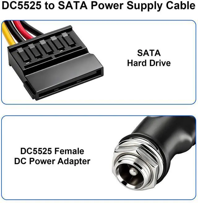 Alt view image 2 of 5 - DC 12V Female to 4 SATA IDE 5V Hard Drive Power Supply Cable | DC 5.5x2.5mm to SATA Female Extension Cable with Step-Down Voltage Regulator (1 to 4)