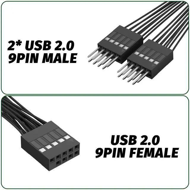 Alt view image 2 of 4 - 2 Pack Motherboard USB 2.0 Splitter to Dual 9 Pin Extension Cable, Internal USB Header Splitter