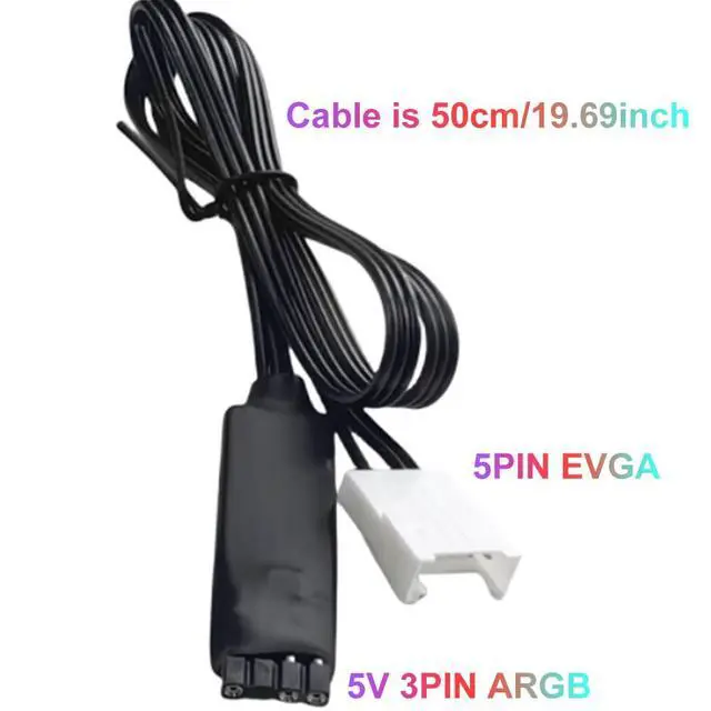 Alt view image 2 of 7 - ARGB Cable Adapter for EVGA RTX30 3090 5 Pin and Motherboard 5V 3Pin ARGB Aura SYNC