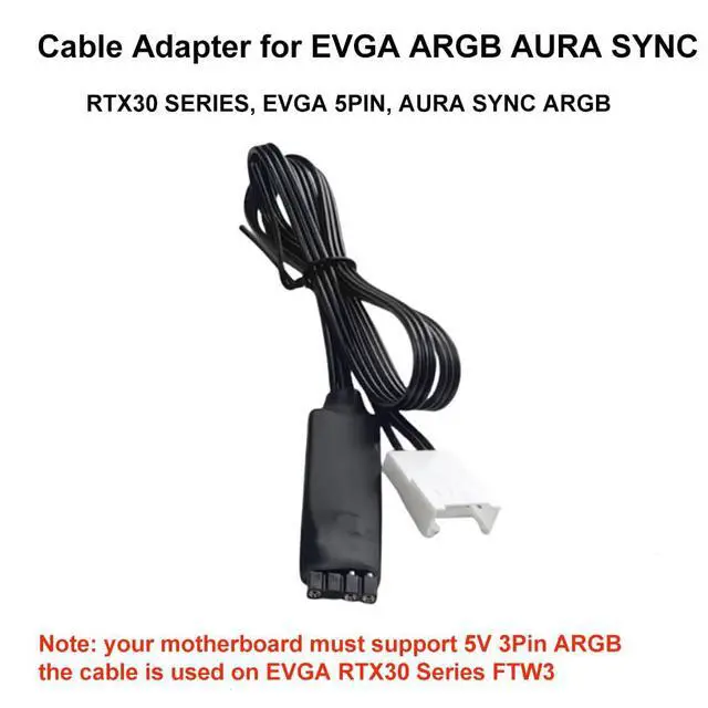 Alt view image 3 of 7 - ARGB Cable Adapter for EVGA RTX30 3090 5 Pin and Motherboard 5V 3Pin ARGB Aura SYNC