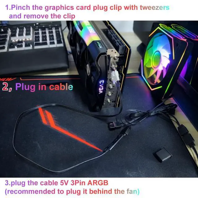 Alt view image 4 of 7 - ARGB Cable Adapter for EVGA RTX30 3090 5 Pin and Motherboard 5V 3Pin ARGB Aura SYNC