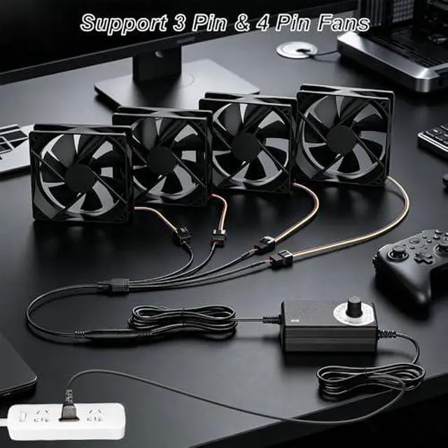 Alt view image 7 of 7 - PC Fan Speed Controller with Power Supply, Aluminum PC Fan Stand