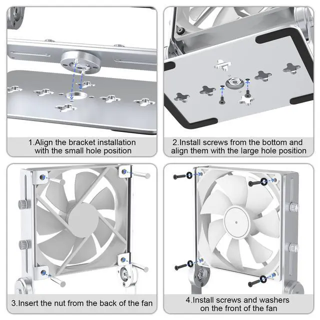 Alt view image 3 of 6 - Aluminum Multi-Purpose Desk Fan Stand Mount for 12cm Computer Fans (Silver) | Multi-Angle Adjustment, for 120mm 140mm 180mm PC Fan