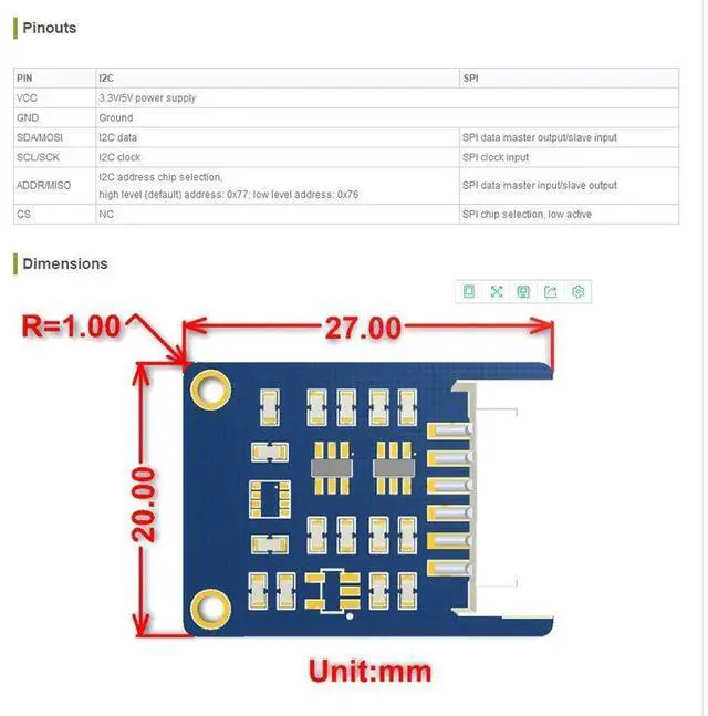 Alt view image 5 of 5 - BME280 Sensor Enviromental Barometric Pressure Sensor Temperature Humidity Detection Module I2C SPI Interface for Raspberry Pi 4B+ 4B 3B+ 3B 2B+ Zero W WH 2 W Ardui STM32
