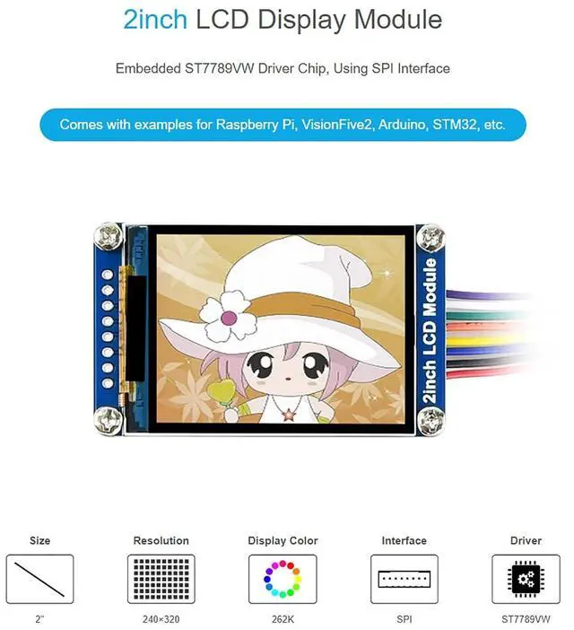 Alt view image 4 of 7 - 2inch IPS LCD Module, 240x320 SPI Color Display for Development