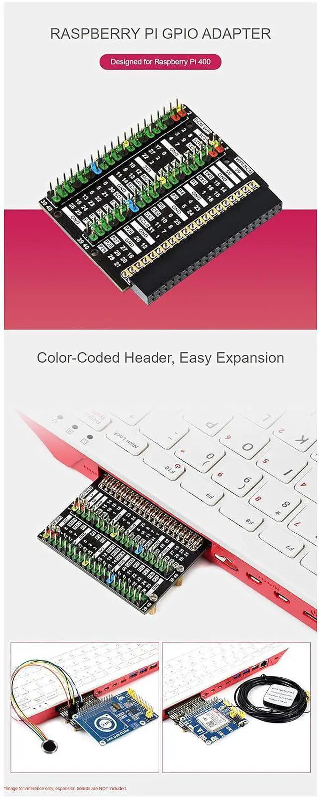 Alt view image 5 of 6 - for Raspberry Pi 400 GPIO Header Adapter, Header Expansion, 2X 40PIN Header Module HAT