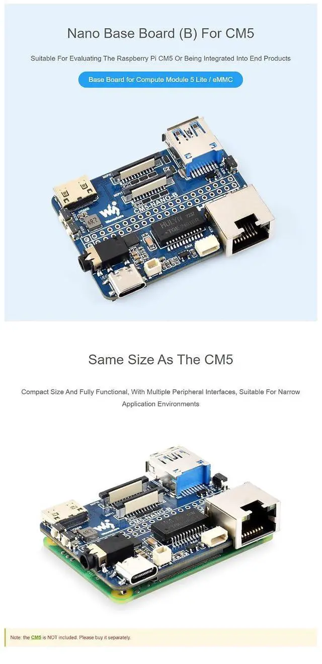 Alt view image 2 of 7 - Nano Base Board (B) for Raspberry Pi CM5 | Compact Compute Module 5 Base Board | Same Size as CM5 | Multi-Interface Design | Ideal for Evaluation & Integration