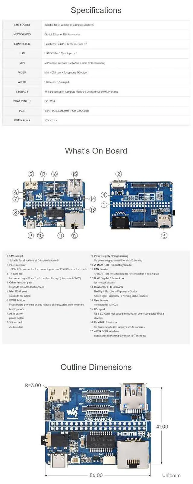 Alt view image 7 of 7 - Nano Base Board (B) for Raspberry Pi CM5 | Compact Compute Module 5 Base Board | Same Size as CM5 | Multi-Interface Design | Ideal for Evaluation & Integration
