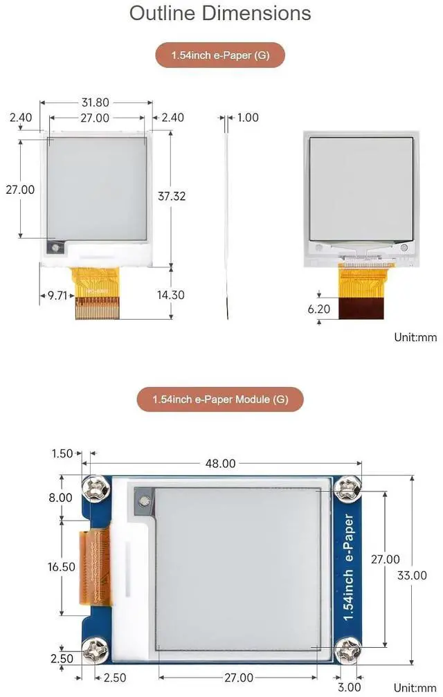 Alt view image 6 of 7 - 1.54inch e-Paper Display (G) - 200x200 Red/Yellow/Black/White e-Ink Screen with SPI Interface, Ultra-Low Power Consumption, Wide Viewing Angle for Raspberry Pi, Arduino, Jetson Nano