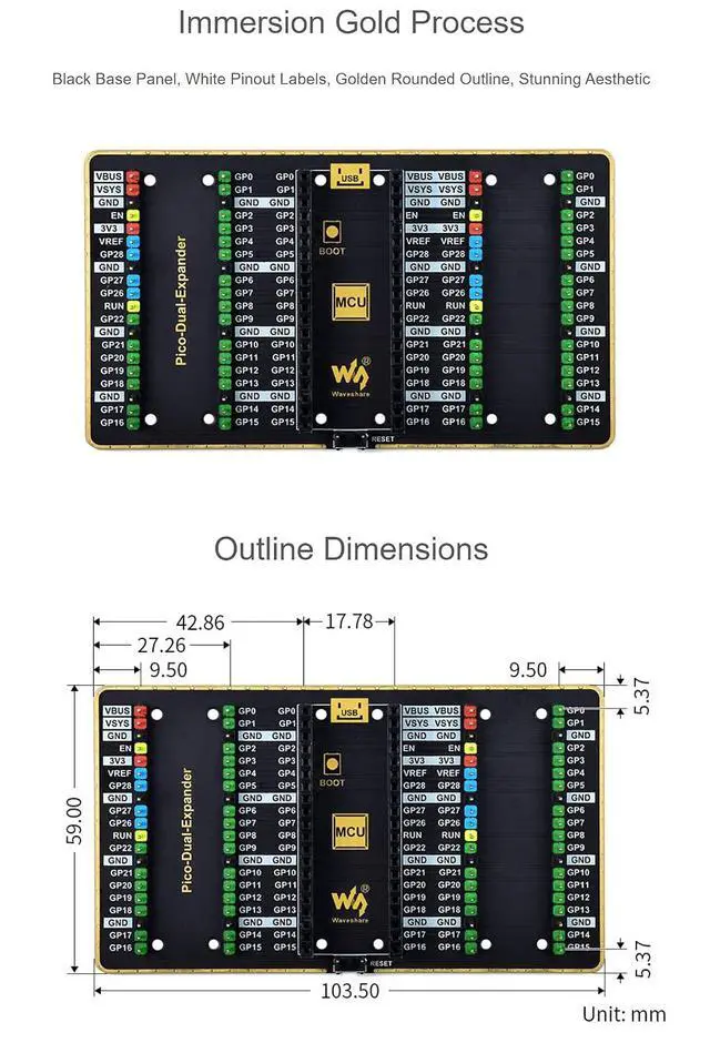 Alt view image 7 of 7 - Dual GPIO Expander for Raspberry Pi Pico Board, Two Sets of Male Headers for Directly Connecting Expansion Modules