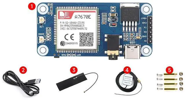 Alt view image 3 of 7 - Cat-1/GSM/GPRS/GNSS HAT for Raspberry Pi Raspberry Pi 5 4B+ 4B 3B+ 3B 2B+ Zero W WH Jetson Nano Based On A7670E Module GNSS Positioning Support LTE Cat-1 / 2G