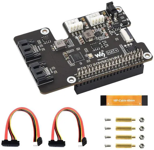 Main image of PCIe to 2-Channel SATA HAT+ for Raspberry Pi 5, SATA 3.0 Board