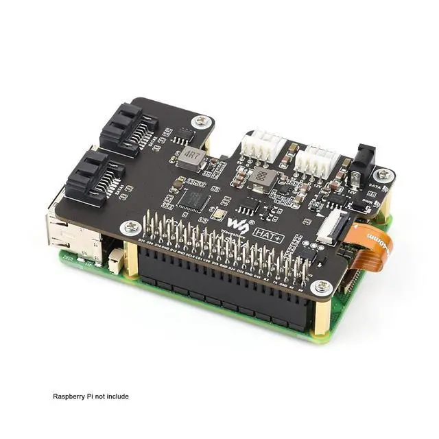 Alt view image 2 of 7 - PCIe to 2-Channel SATA HAT+ for Raspberry Pi 5, SATA 3.0 Board