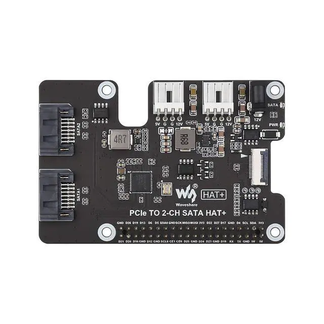 Alt view image 3 of 7 - PCIe to 2-Channel SATA HAT+ for Raspberry Pi 5, SATA 3.0 Board