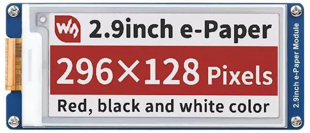 Main image of 2.9 Inch E-Paper Display Module (B), 296×128 SPI E-Ink Screen, Red/Black/White, Low Power, No Backlight, for Raspberry Pi, Arduino, Jetson Nano, 3.3V/5V MCU Compatible