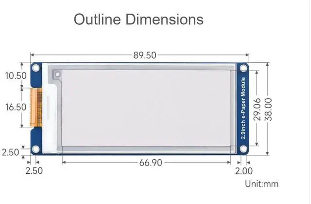 Alt view image 7 of 7 - 2.9 Inch E-Paper Display Module (B), 296×128 SPI E-Ink Screen, Red/Black/White, Low Power, No Backlight, for Raspberry Pi, Arduino, Jetson Nano, 3.3V/5V MCU Compatible