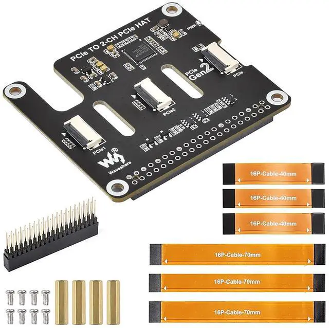 Main image of PCIe to 2-CH PCIe HAT Adapter for Raspberry Pi 5, Gen2 FFC Board