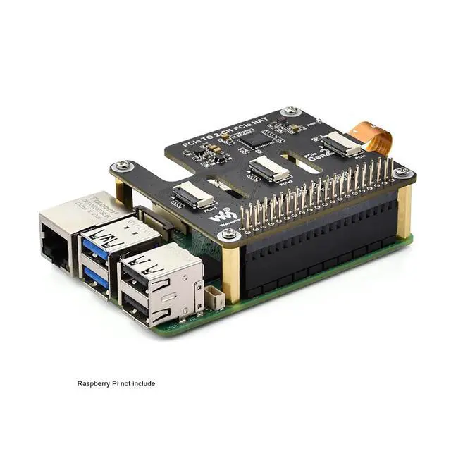 Alt view image 2 of 7 - PCIe to 2-CH PCIe HAT Adapter for Raspberry Pi 5, Gen2 FFC Board