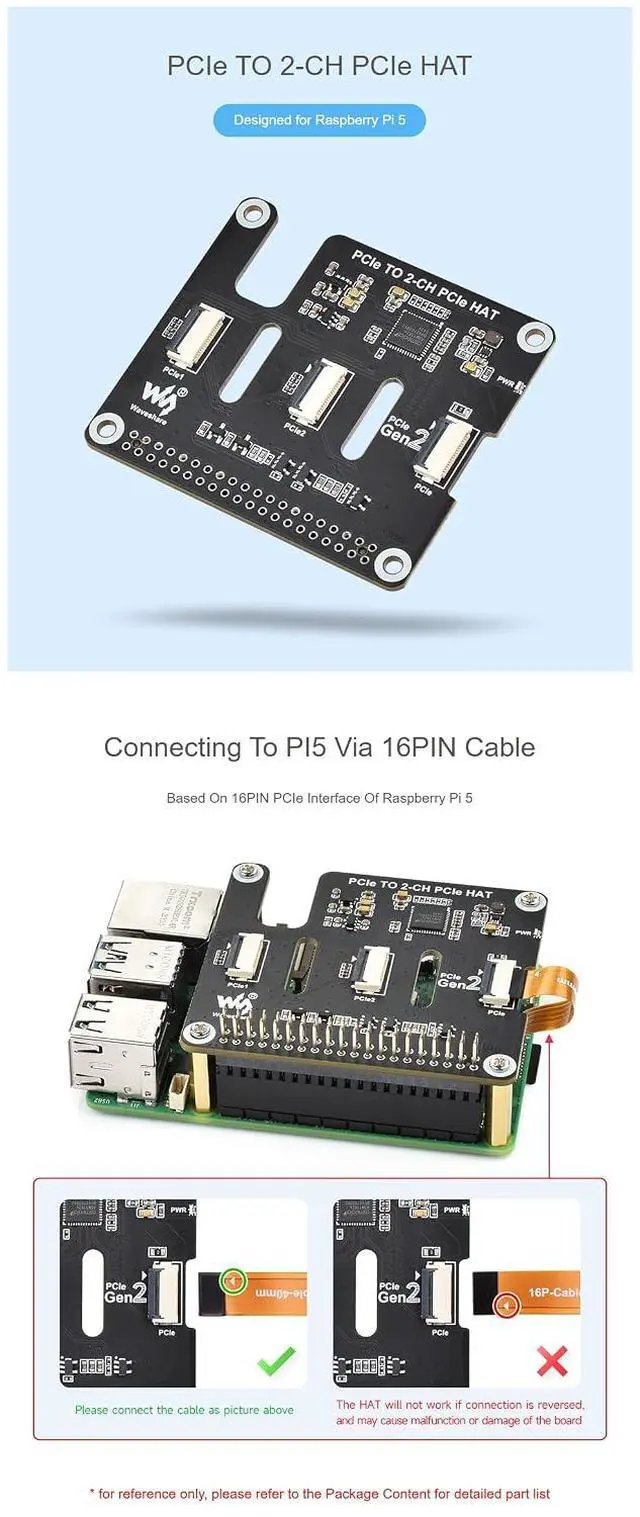 Alt view image 5 of 7 - PCIe to 2-CH PCIe HAT Adapter for Raspberry Pi 5, Gen2 FFC Board